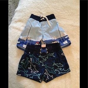 Bundle two boys swim trunks size 3 to 6 months 🦋 sharks blue hood shape2